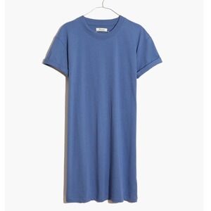 Madewell Women's Blue Cotton Crew Neck Short Sleeve Tee Dress Size L